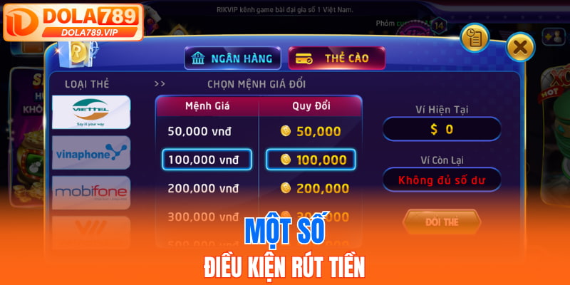 Một số điều kiện rút tiền